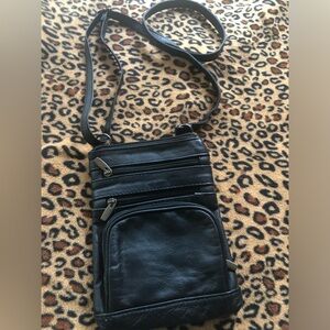 Black Leather-like Crossbody Purse, Good Condition!
